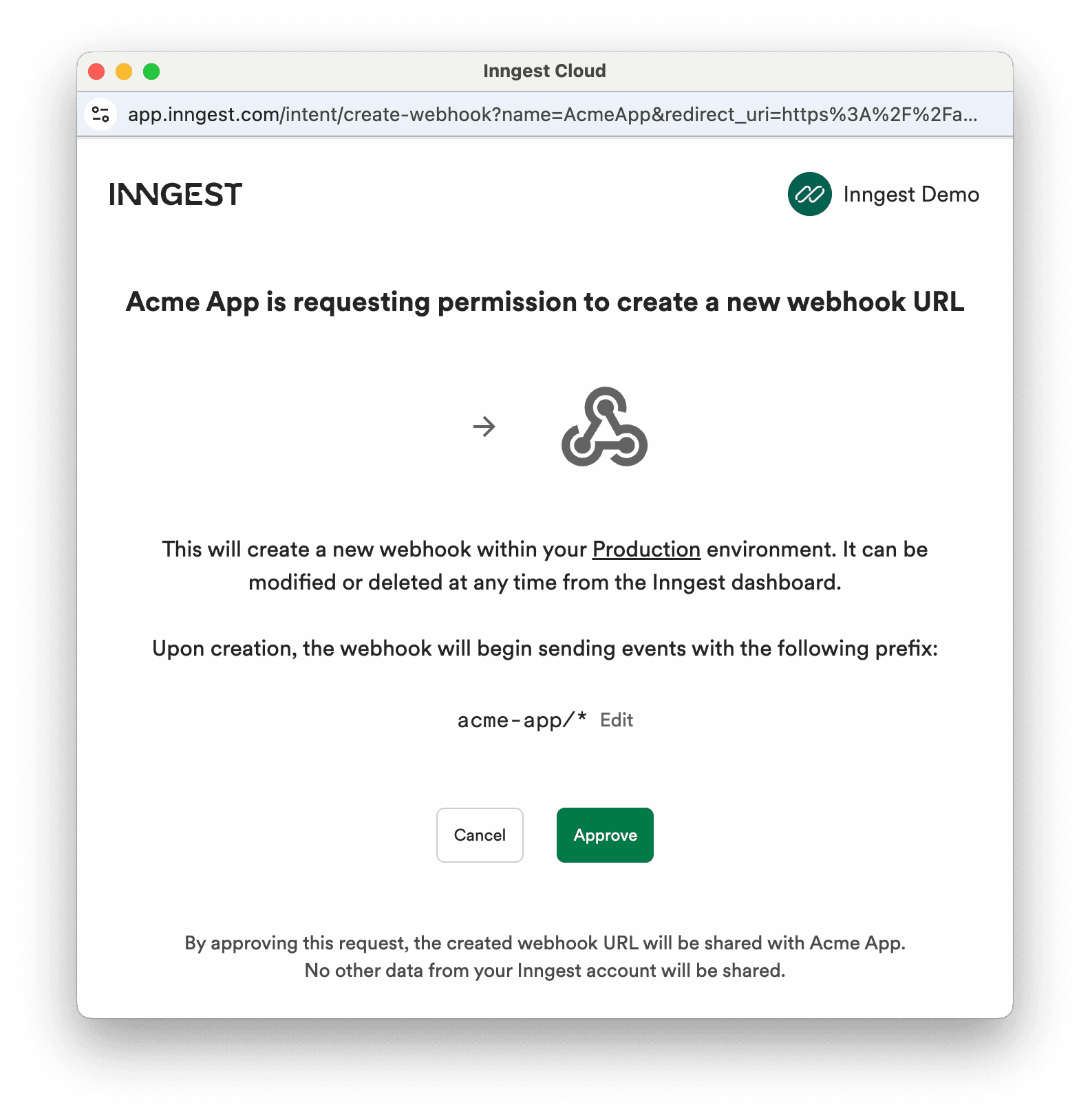 Webhook intent page
